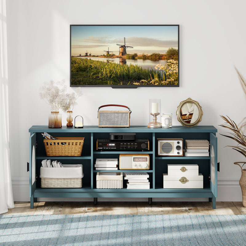Modern Vintage TV Cabinet with Adjustable Shelves and 2 Cable Holes for TVs up to 65 Inches-Turquoise