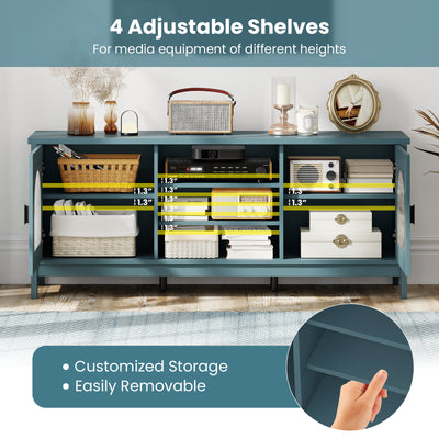 Modern Vintage TV Cabinet with Adjustable Shelves and 2 Cable Holes for TVs up to 65 Inches-Turquoise