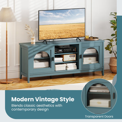 Modern Vintage TV Cabinet with Adjustable Shelves and 2 Cable Holes for TVs up to 65 Inches-Turquoise