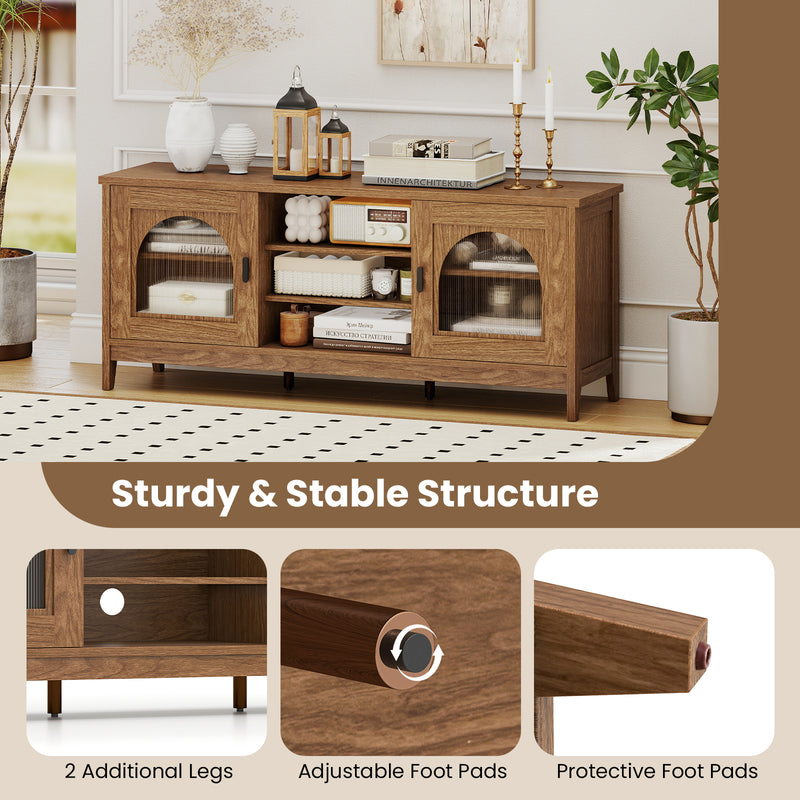 Modern Vintage TV Cabinet with Adjustable Shelves and 2 Cable Holes for TVs up to 65 Inches-Walnut