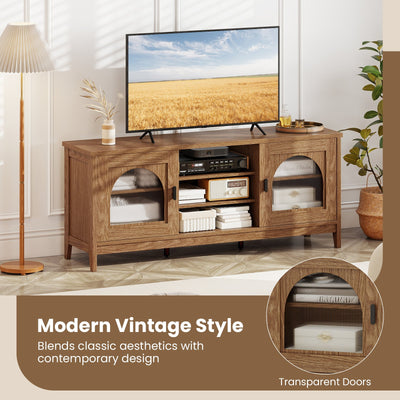 Modern Vintage TV Cabinet with Adjustable Shelves and 2 Cable Holes for TVs up to 65 Inches-Walnut