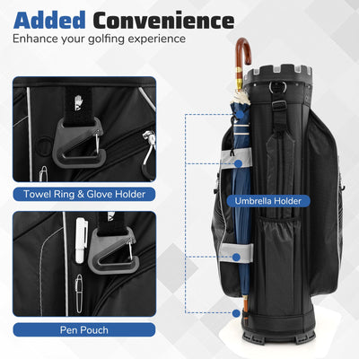 Molded Lock Top Golf Cart Bag with 14-Way Full Length Dividers and 11 Pockets-Gray