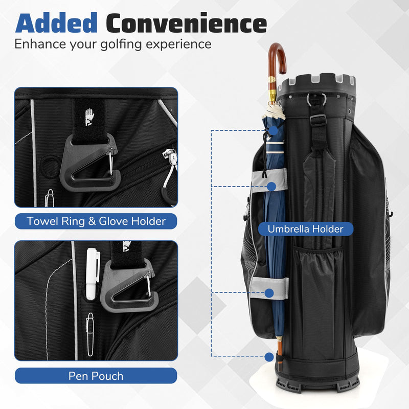 Molded Lock Top Golf Cart Bag with 14-Way Full Length Dividers and 11 Pockets-Gray