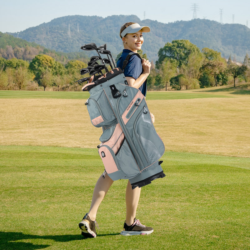 Molded Lock Top Golf Cart Bag with 14-Way Full Length Dividers and 11 Pockets-Orange