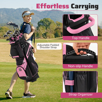Molded Lock Top Golf Cart Bag with 14-Way Full Length Dividers and 11 Pockets-Pink