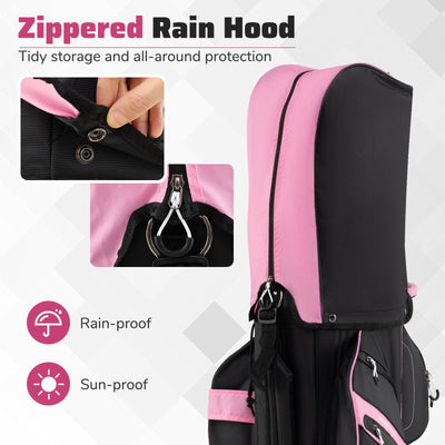 Molded Lock Top Golf Cart Bag with 14-Way Full Length Dividers and 11 Pockets-Pink