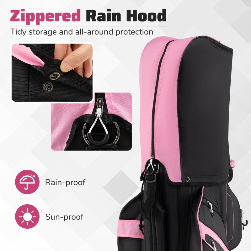 Molded Lock Top Golf Cart Bag with 14-Way Full Length Dividers and 11 Pockets-Pink