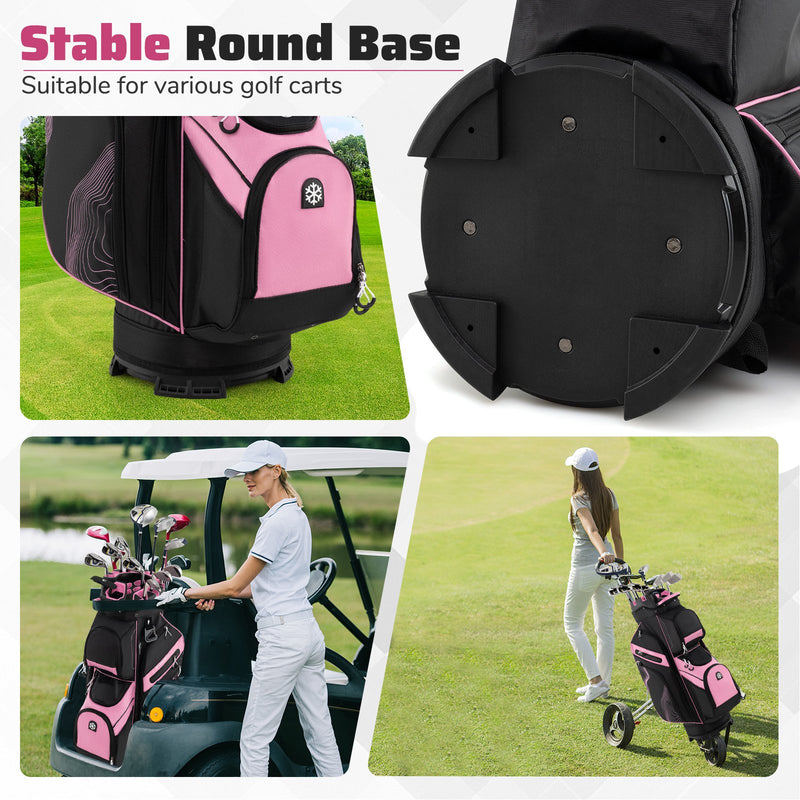 Molded Lock Top Golf Cart Bag with 14-Way Full Length Dividers and 11 Pockets-Pink