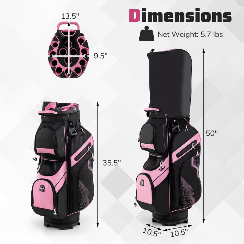 Molded Lock Top Golf Cart Bag with 14-Way Full Length Dividers and 11 Pockets-Pink