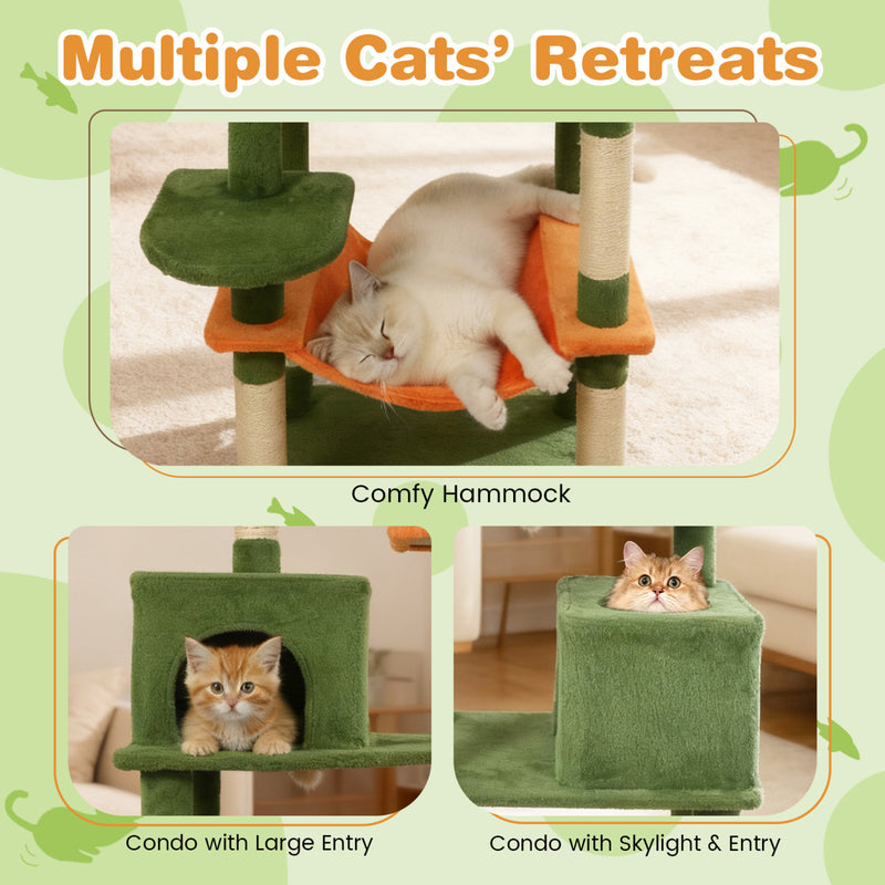 Multi-level Cat Tree Modern Cat Tower with Upholstered Perch and 2 Cat