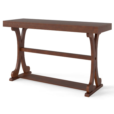 Narrow Console Table Vintage 52 Inch Long with Open Storage Shelf-Walnut