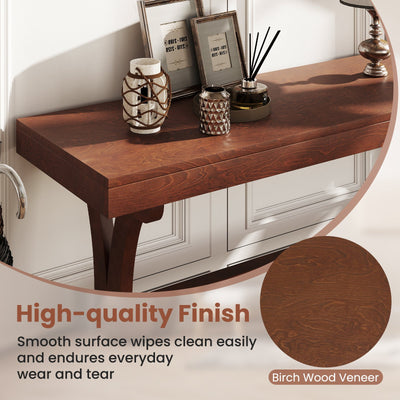Narrow Console Table Vintage 52 Inch Long with Open Storage Shelf-Walnut
