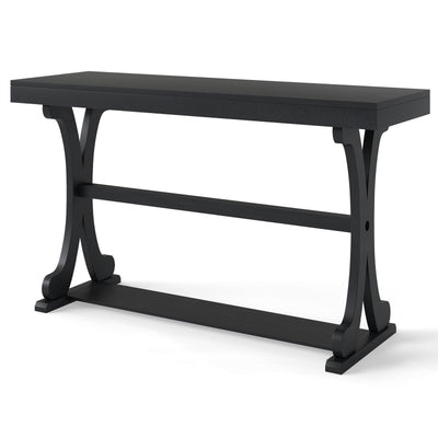 Narrow Console Table Vintage 52 Inch Long with Open Storage Shelf-Black