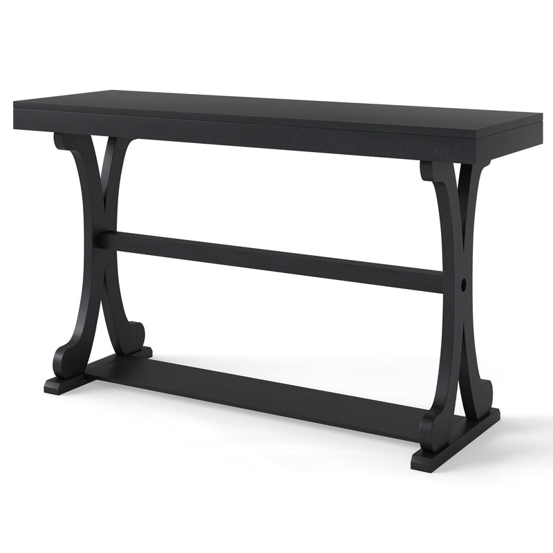 Narrow Console Table Vintage 52 Inch Long with Open Storage Shelf-Black