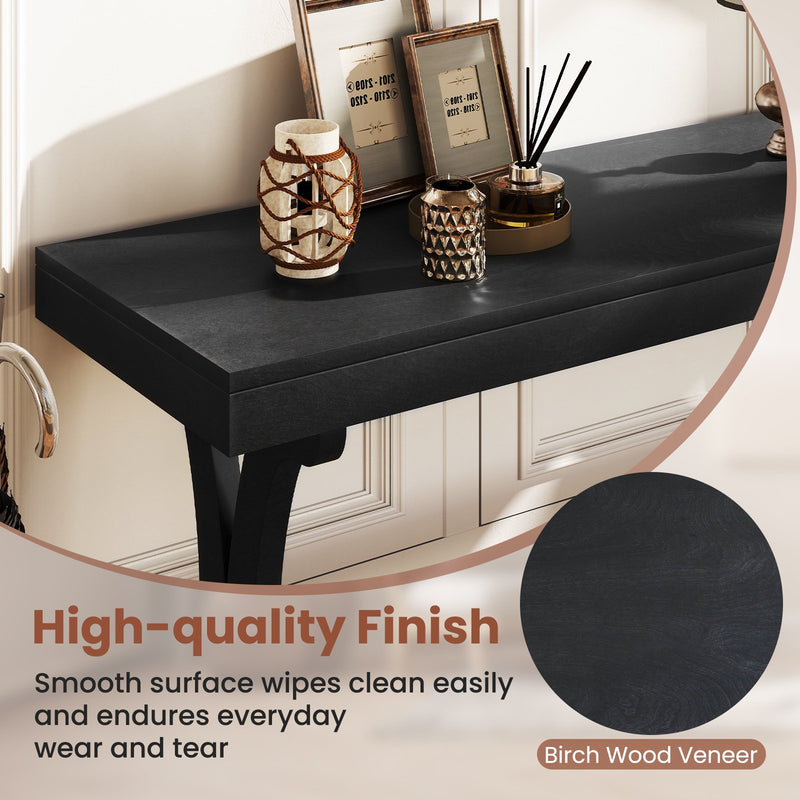 Narrow Console Table Vintage 52 Inch Long with Open Storage Shelf-Black