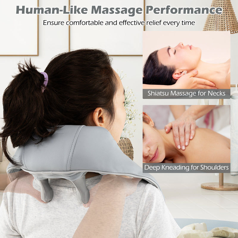 Neck Shoulder Massager 4D Deep Tissue Kneading Shiatsu Massage Machine-Gray