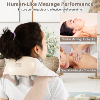 Neck Shoulder Massager 4D Deep Tissue Kneading Shiatsu Massage Machine-Beige