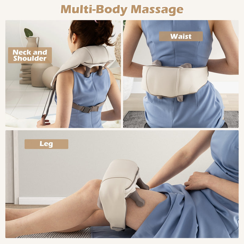 Neck Shoulder Massager 4D Deep Tissue Kneading Shiatsu Massage Machine-Beige