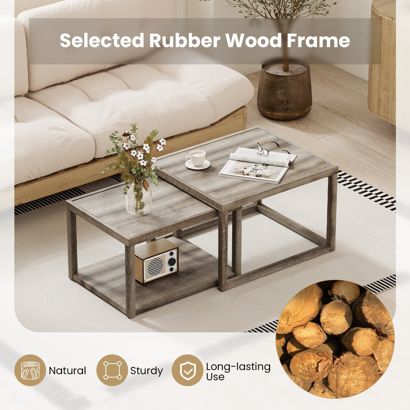 Nesting Coffee Table Set of 2 Stackable Rectangular End Tables-Gray