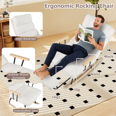 Nursery Rocking Chair Teddy Velvet Upholstered Rocking Chair-White