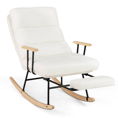 Nursery Rocking Chair Teddy Velvet Upholstered Rocking Chair-White