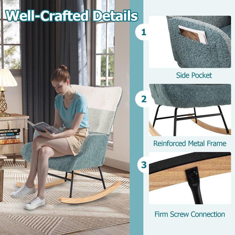 Nursery Rocking Chair with Ergonomic Armrests and High Backrest