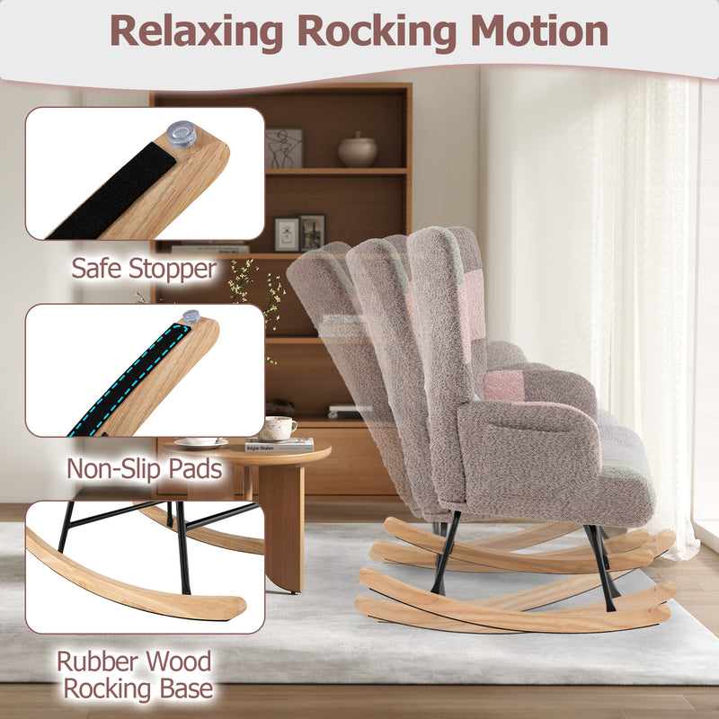 Nursery Rocking Chair with Ergonomic Armrests and High Backrest for Living Room