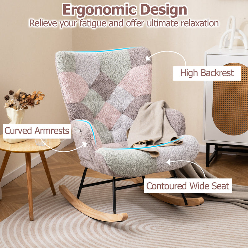 Nursery Rocking Chair with Ergonomic Armrests and High Backrest for Living Room