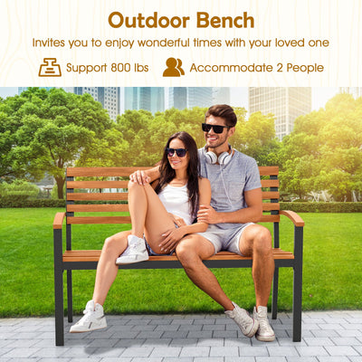 Outdoor Bench Acacia Wood Patio Loveseat with Backrest Armrests