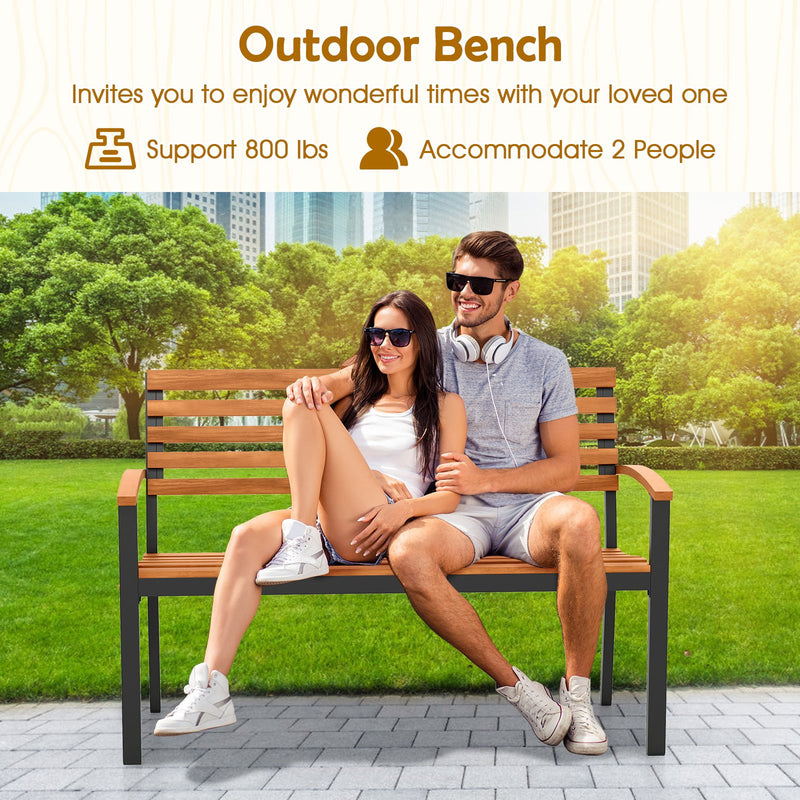 Outdoor Bench Acacia Wood Patio Loveseat with Backrest Armrests