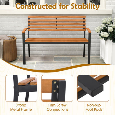 Outdoor Bench Acacia Wood Patio Loveseat with Backrest Armrests