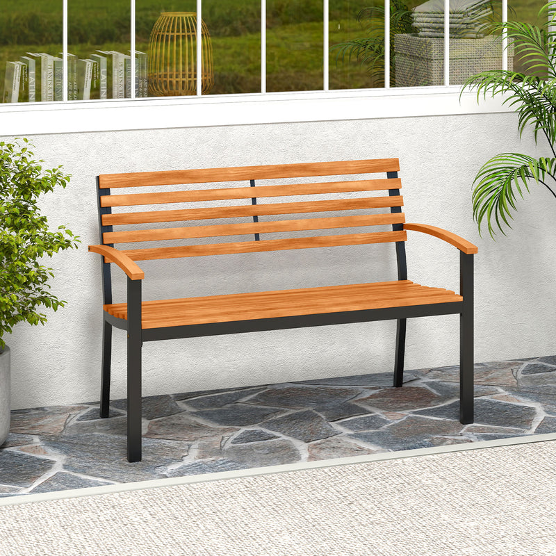 Outdoor Bench Acacia Wood Patio Loveseat with Backrest Armrests