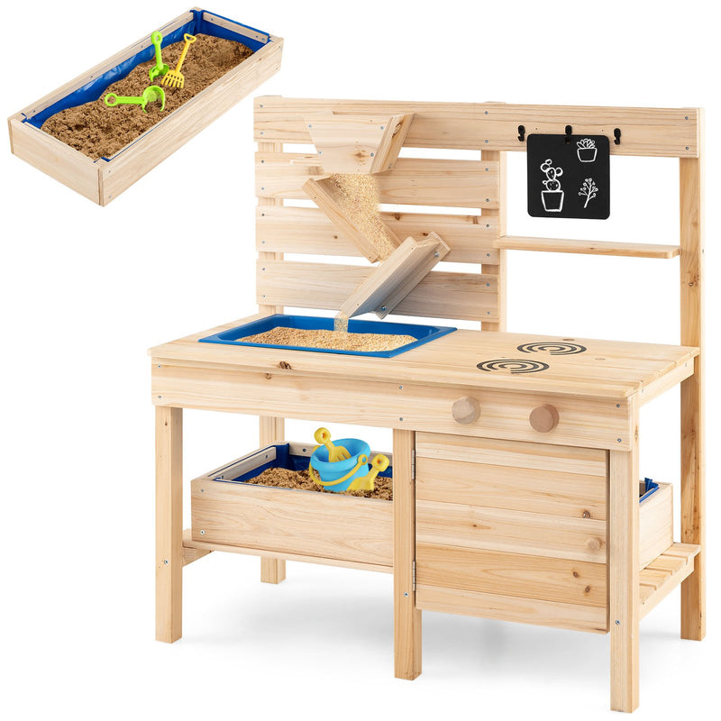 Outdoor Play Pretend Kitchen with Detachable Sandbox and Removable Sink-Natural
