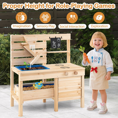 Outdoor Play Pretend Kitchen with Detachable Sandbox and Removable Sink-Natural