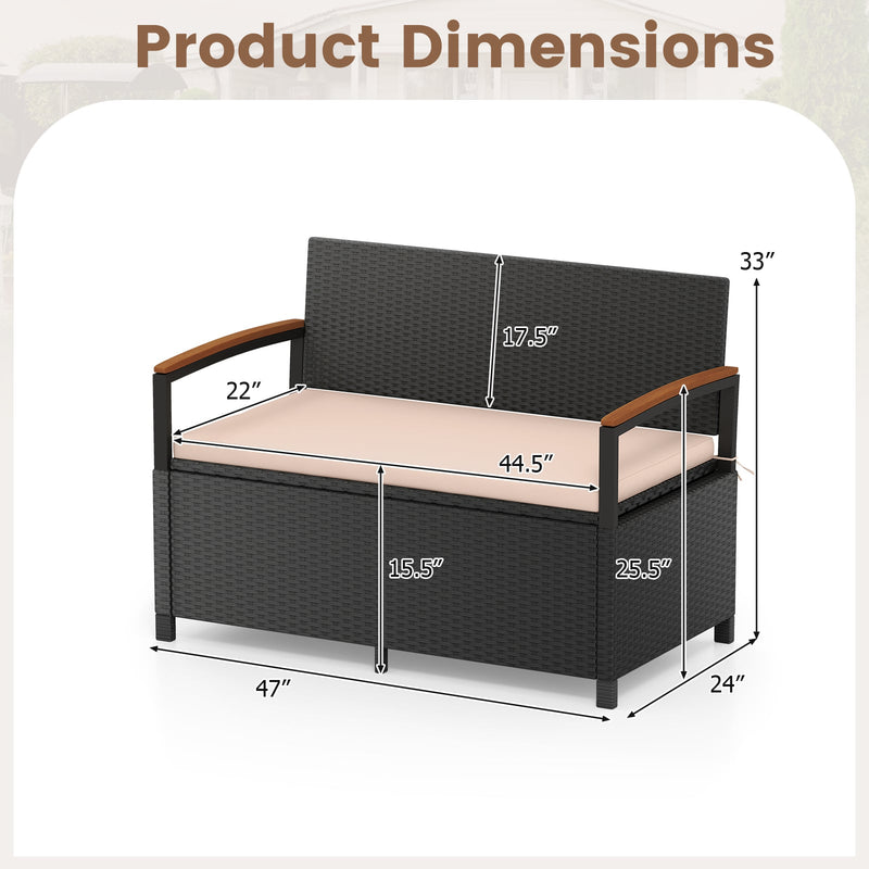 Outdoor Storage Bench Deck Box Patio Furniture with Cushion-Brown