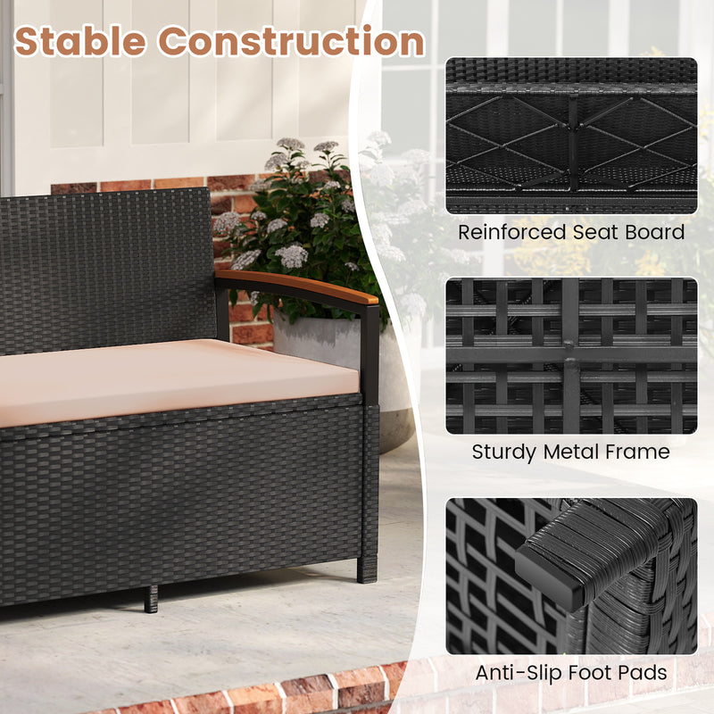 Outdoor Storage Bench Deck Box Patio Furniture with Cushion-Brown