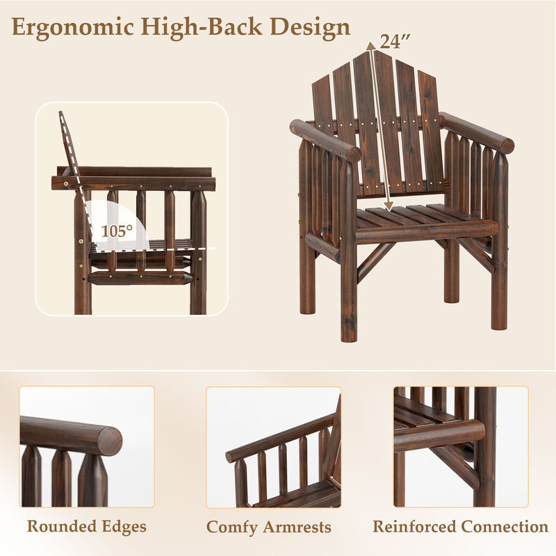 Outdoor Wood Armchair Wooden Patio Dining Chair with Armrests-Brown