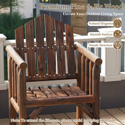 Outdoor Wood Armchair Wooden Patio Dining Chair with Armrests-Brown