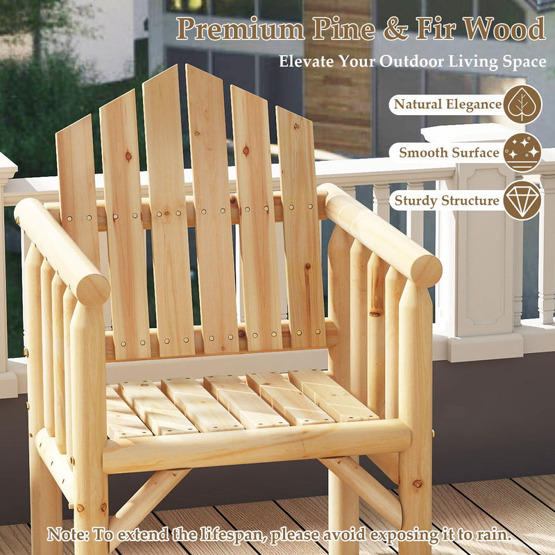 Outdoor Wood Armchair Wooden Patio Dining Chair with Armrests-Natural