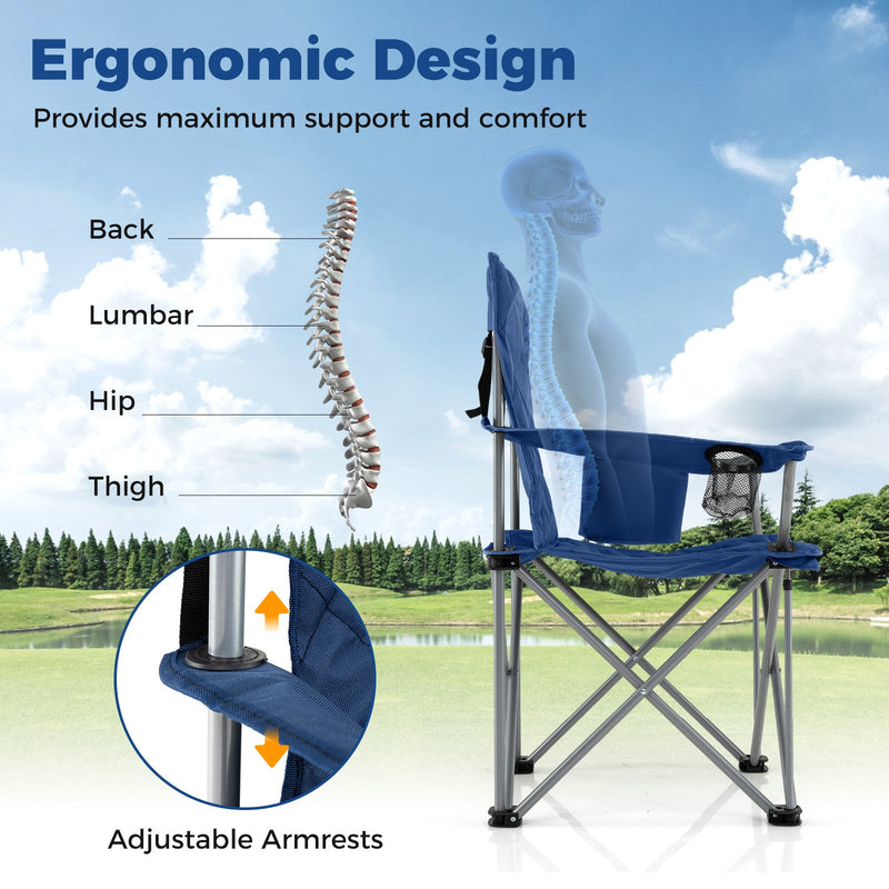 Oversized Camping Chairs Outdoor Folding Chair with Cooler Pouch and Cup Holder-Navy