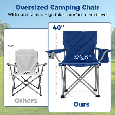 Oversized Camping Chairs Outdoor Folding Chair with Cooler Pouch and Cup Holder-Navy