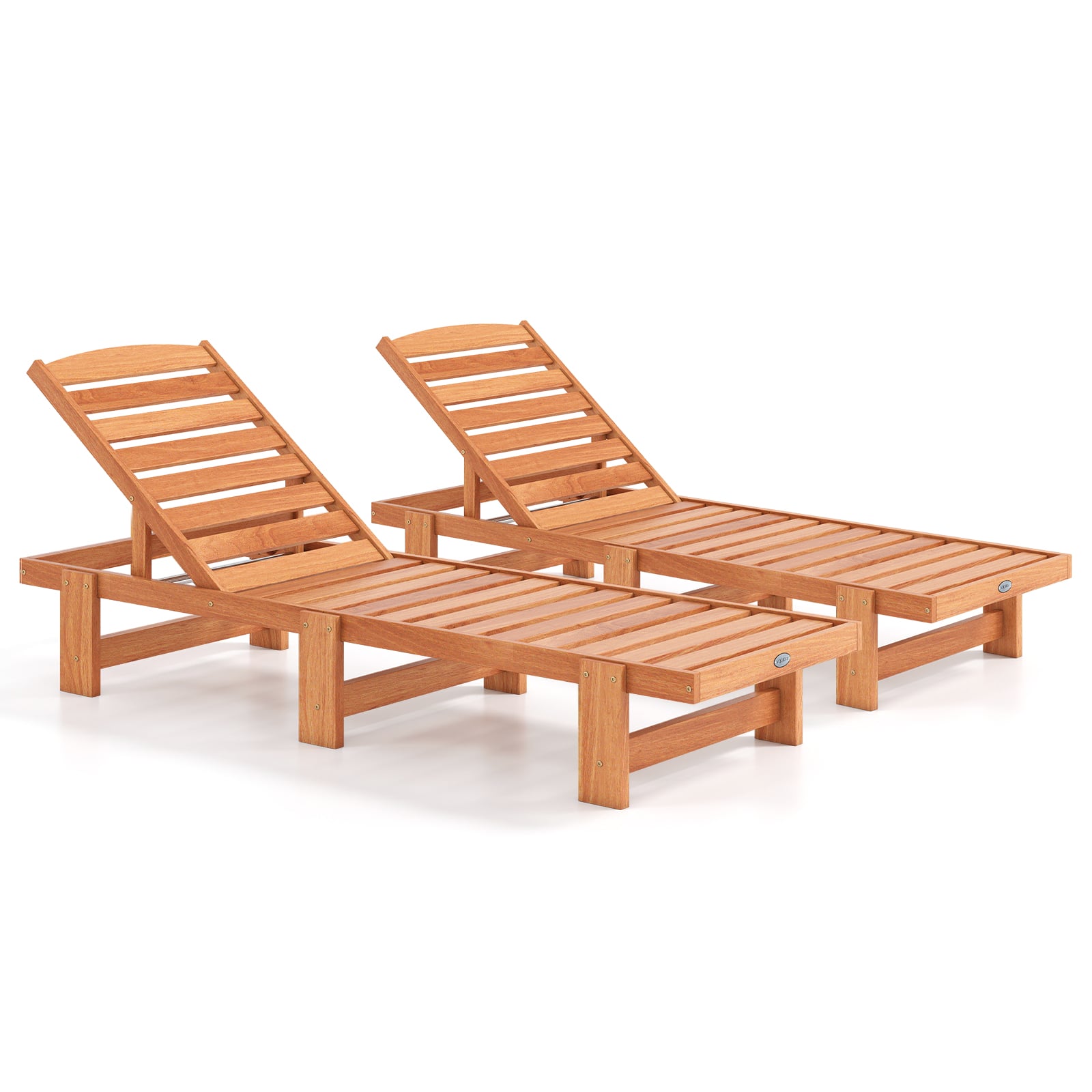 Patio Chaise Lounge Chair Solid Wood Slatted Recliner with Adjustable