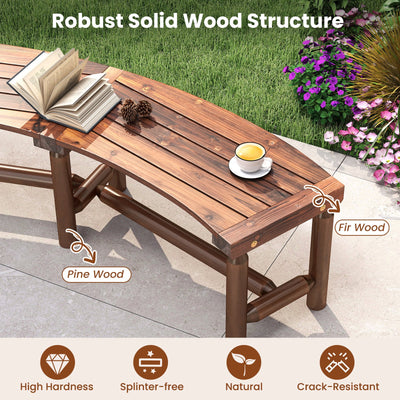 Patio Curved Bench Solid Wood Fire Pit Bench Outdoor Backless Loveseat-Rustic Brown