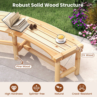 Patio Curved Bench Solid Wood Fire Pit Bench Outdoor Backless Loveseat-Natural