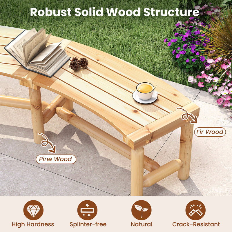Patio Curved Bench Solid Wood Fire Pit Bench Outdoor Backless Loveseat-Natural