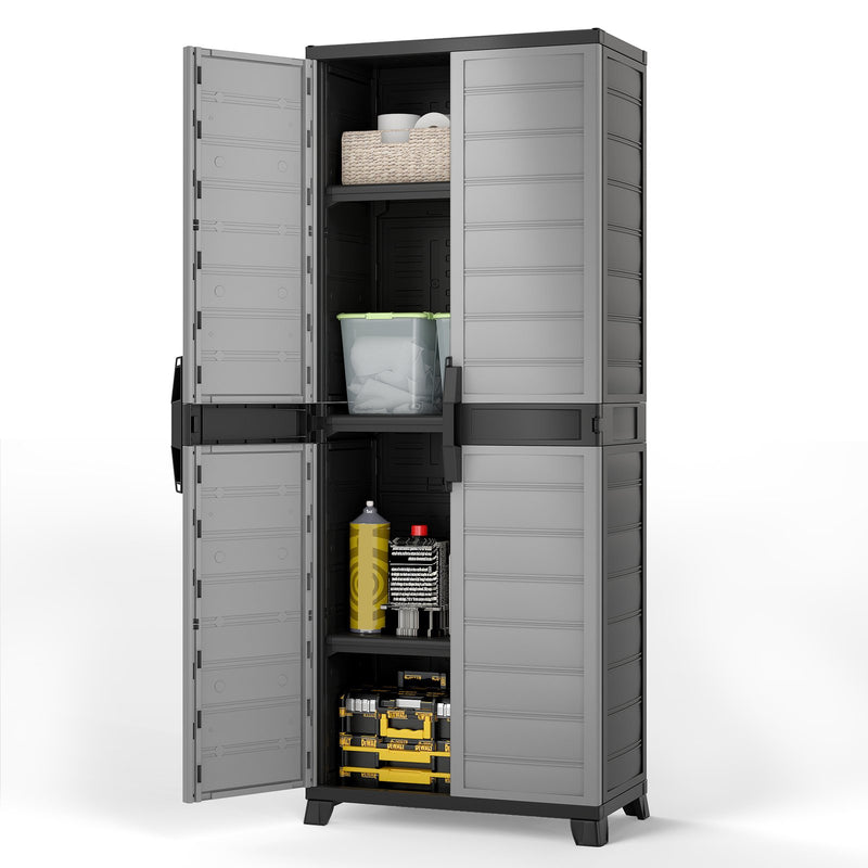 Plastic Lockable Storage Cabinet with Doors and 3 Adjustable Shelves