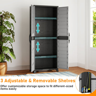 Plastic Lockable Storage Cabinet with Doors and 3 Adjustable Shelves