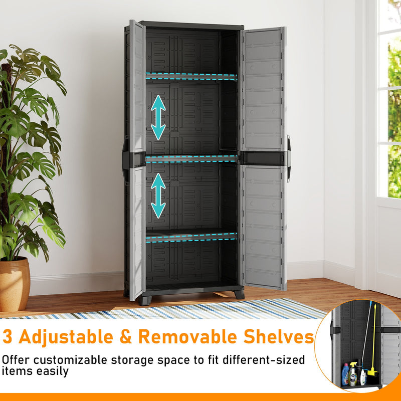 Plastic Lockable Storage Cabinet with Doors and 3 Adjustable Shelves