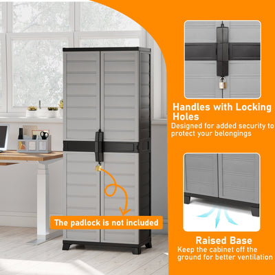 Plastic Lockable Storage Cabinet with Doors and 3 Adjustable Shelves