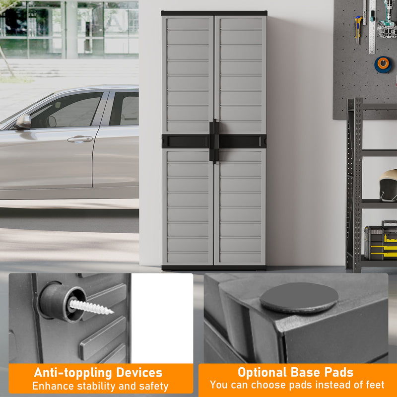 Plastic Lockable Storage Cabinet with Doors and 3 Adjustable Shelves